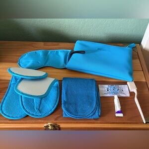 Turkish Airlines Amenity Kit Blue Pouch Eye Mask Socks Slippers Earplugs
